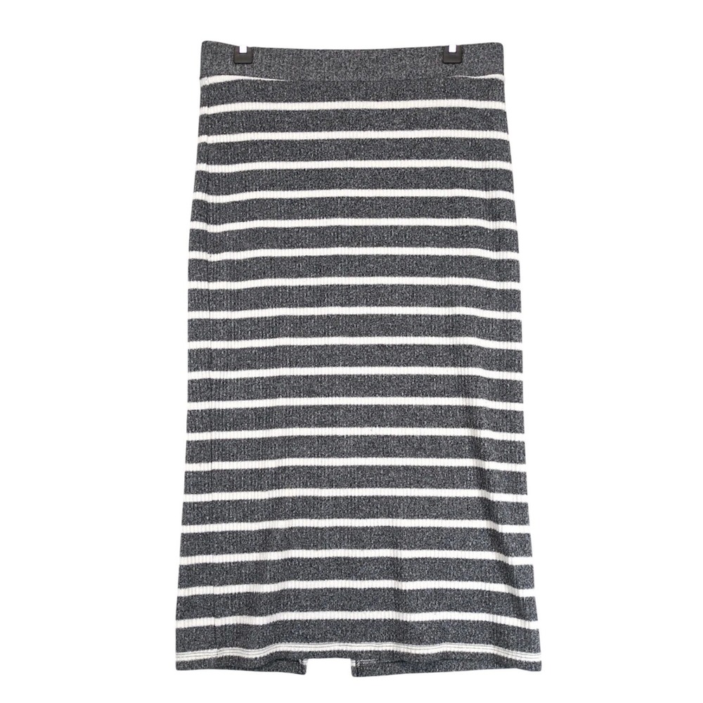 Gap Gray Striped Ribbed Knit Pencil Midi Skirt Sz M Stretch Back Slit 90s Casual